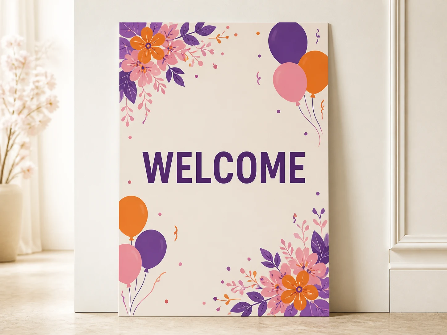 Rechthoekig bedrukt welkomstbord voor een feest