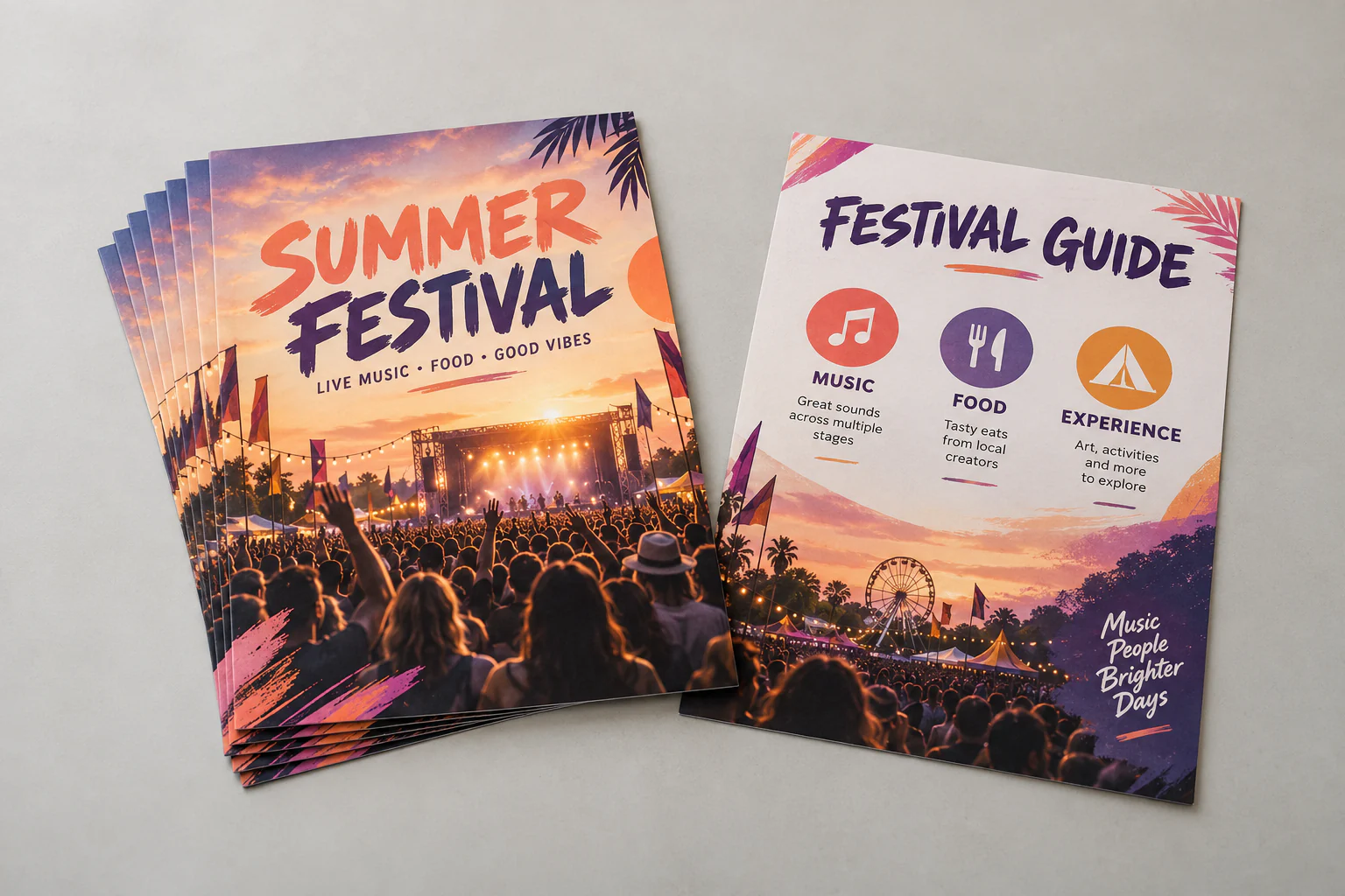 Voorbeeld van bedrukte A4 flyers met een festivalontwerp