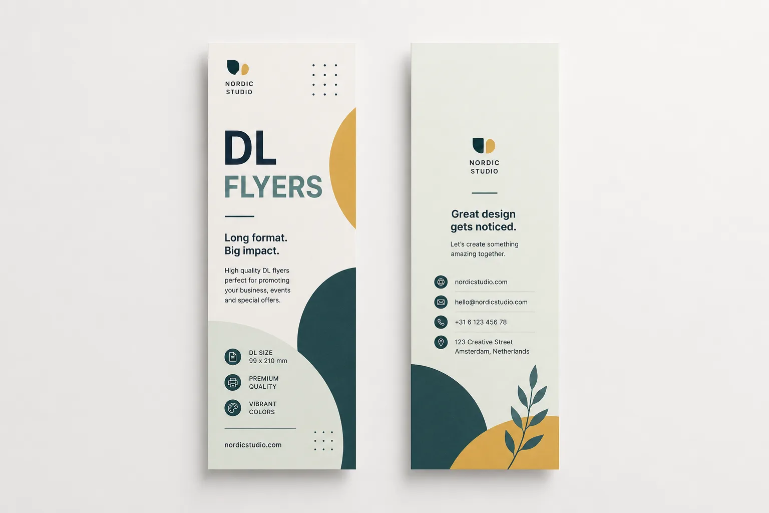Printed DIN long flyer in 99 × 210 mm format