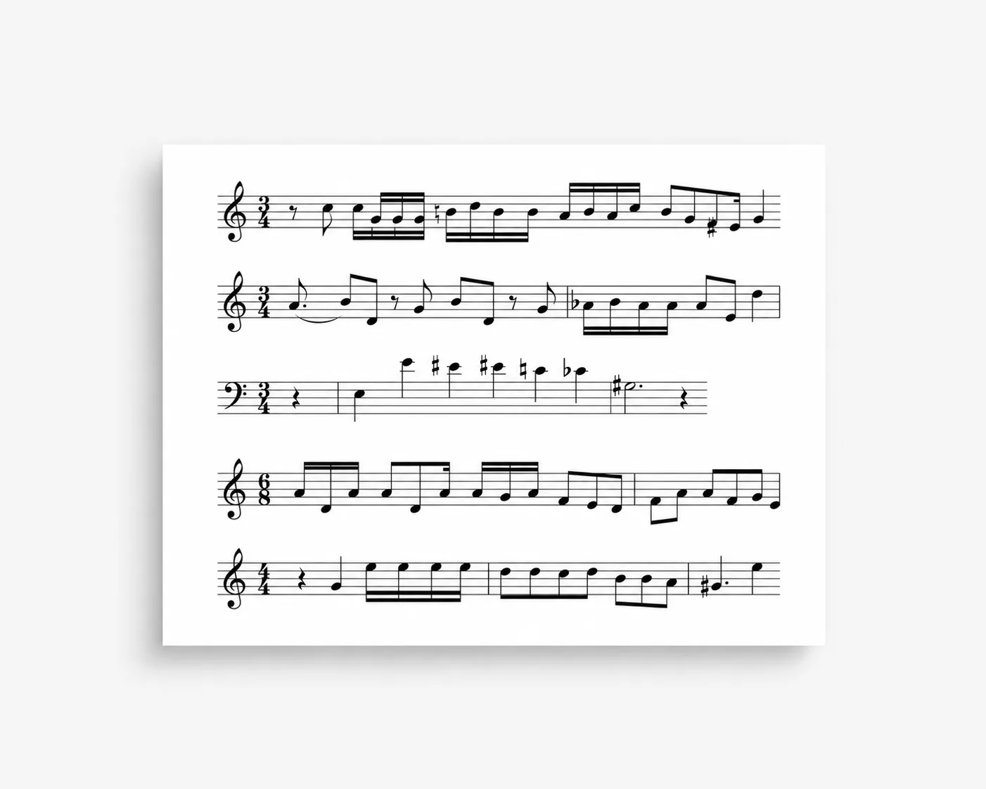 Example of printed sheet music on loose-leaf pages