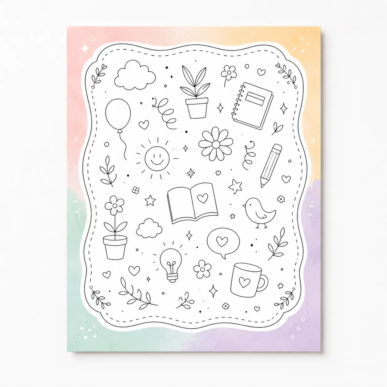 Printed colouring page on a loose sheet