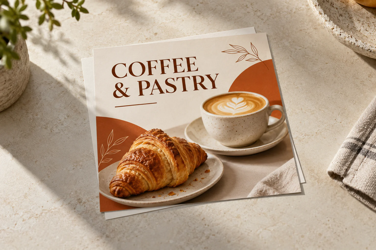 Voorbeeld van een vierkante poster met een koffie-en-gebakontwerp
