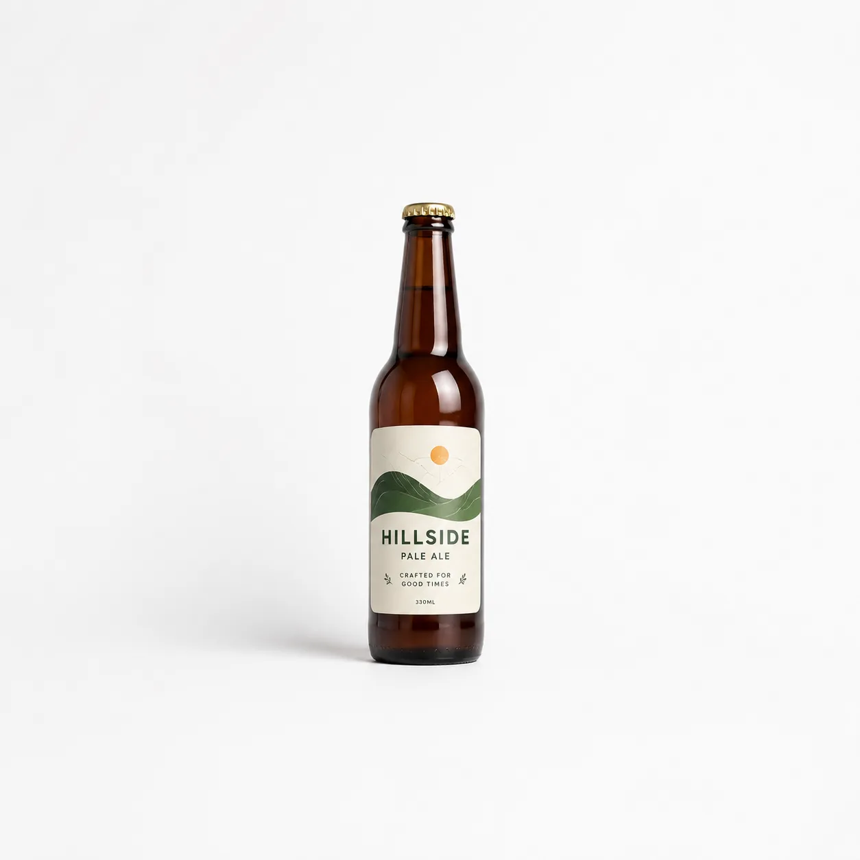 Brown beer bottle with a printed beer label