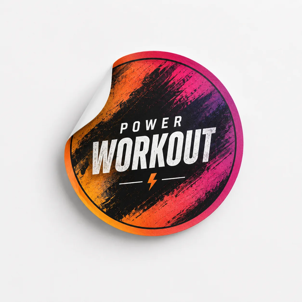 Round sticker with an exercising figure and workout text