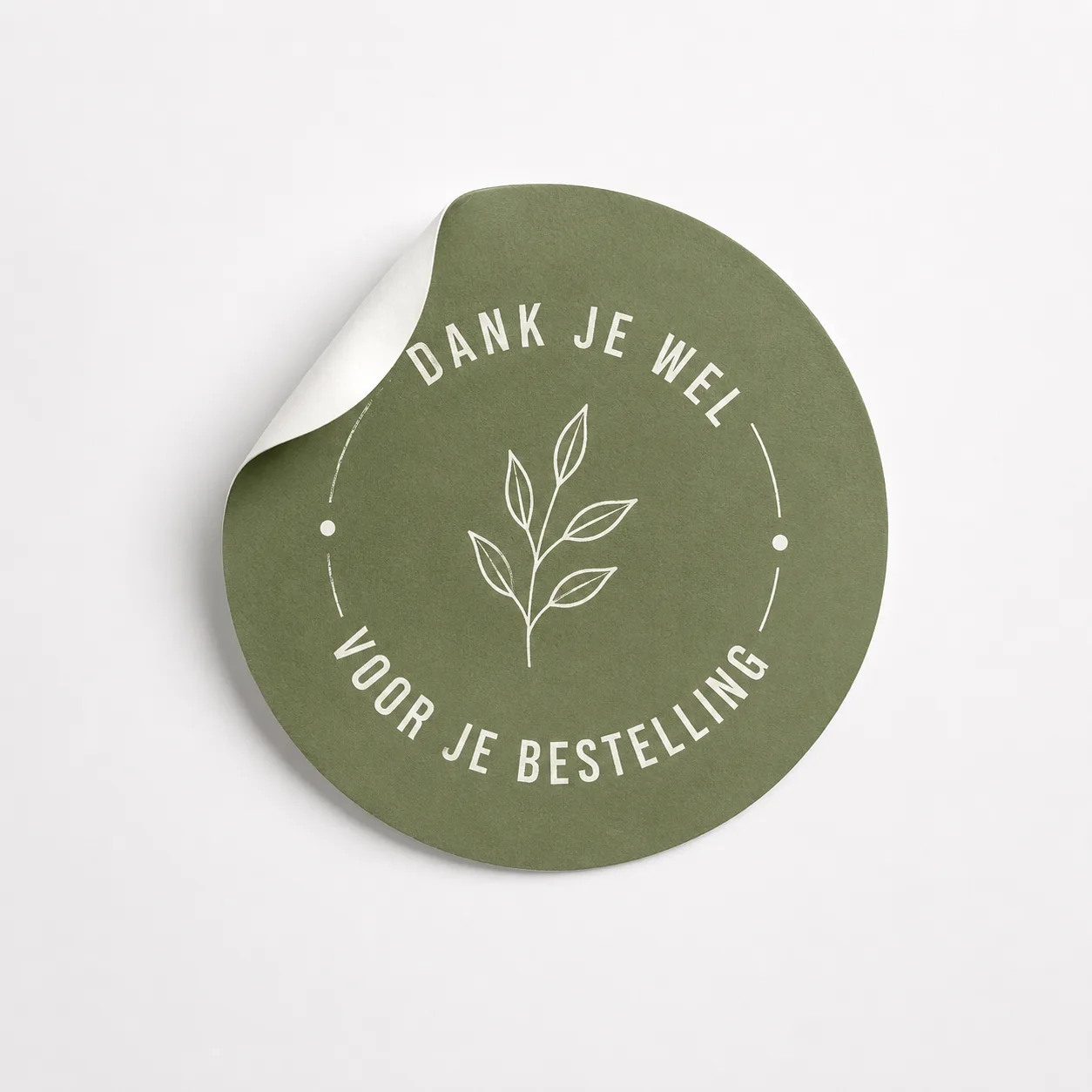 Green round thank-you sticker with order text