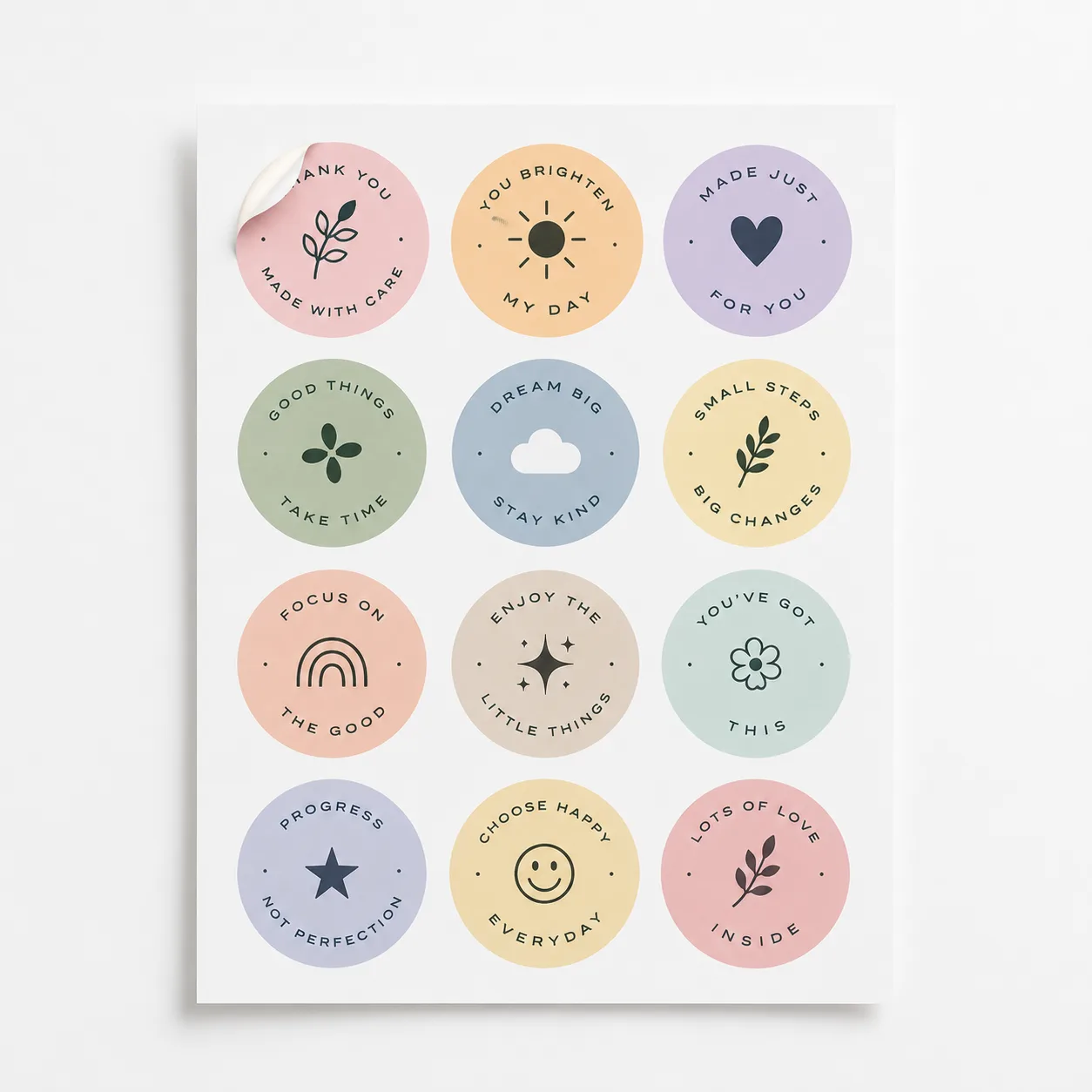 Sheet of round stickers in soft pastel colours